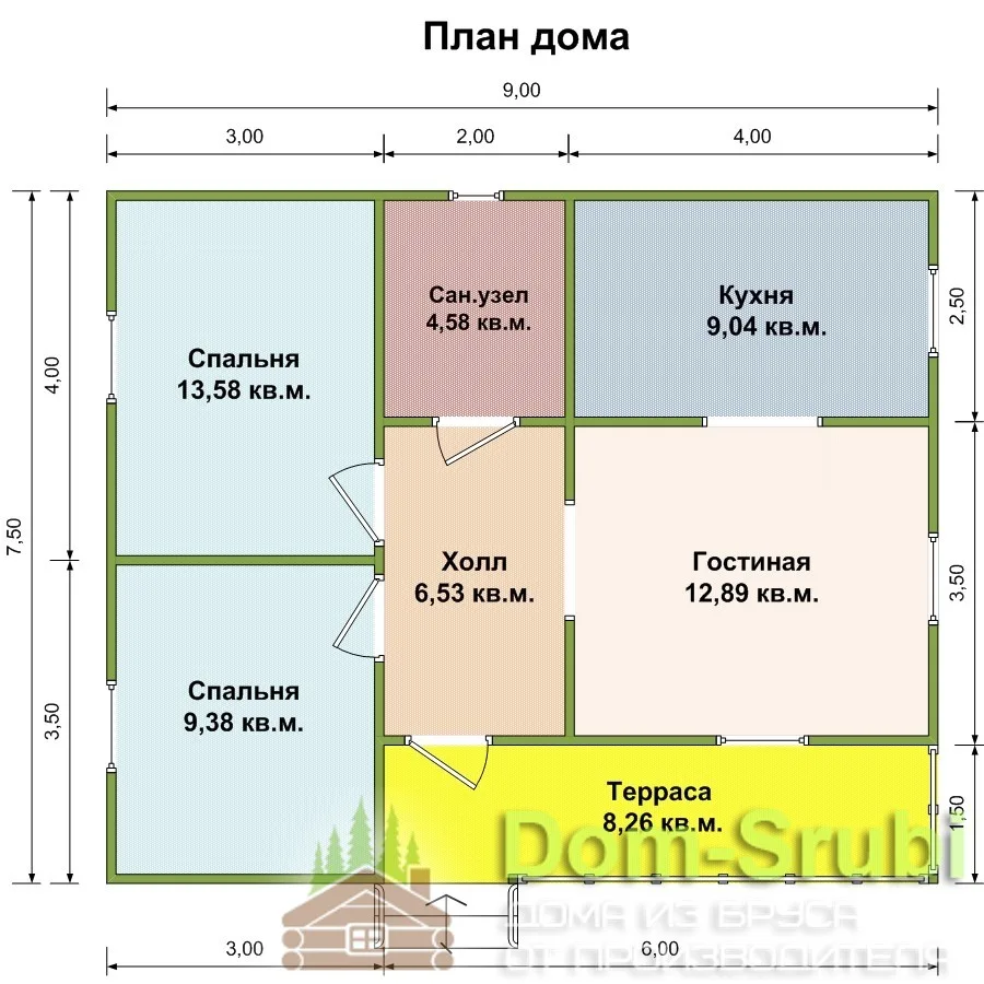 Дом каркасный ДК-19 (9 х7.5)